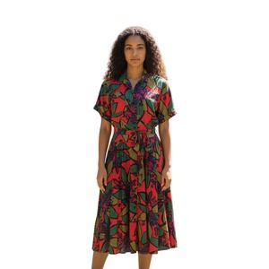 Strait Lane vintage maxi shirt dress. green/red/purple, NWT, bold, 1980s, unique